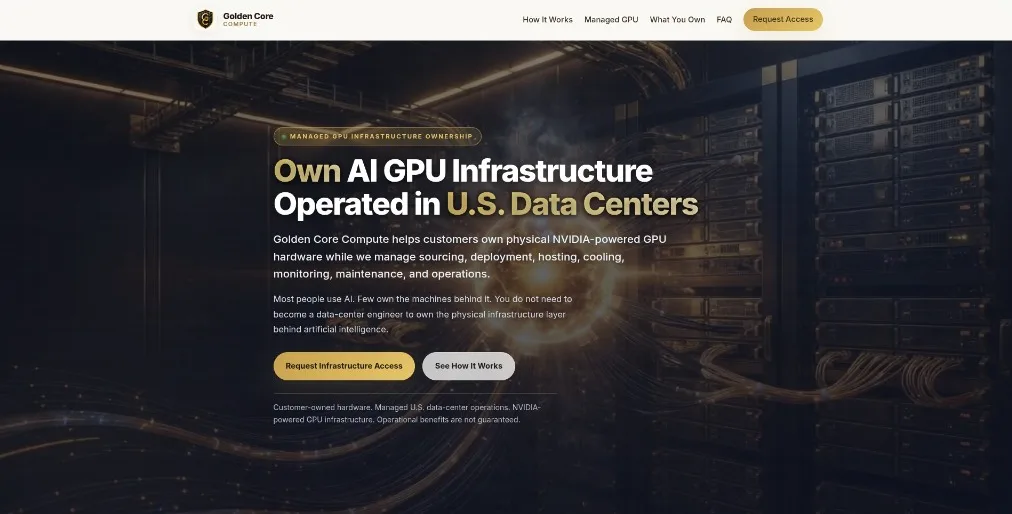 Golden Core Compute website homepage